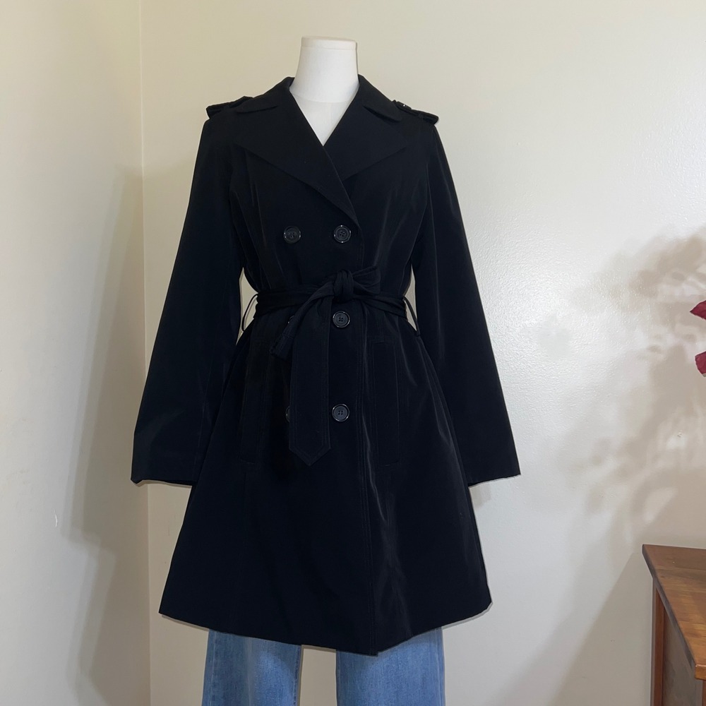 Liz Claiborne Black Double Breasted Trench Coat with Removable Liner Womens M